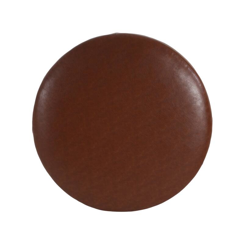 PU Leather Round Ottoman - Classic Brown Upholstered Accent Furniture