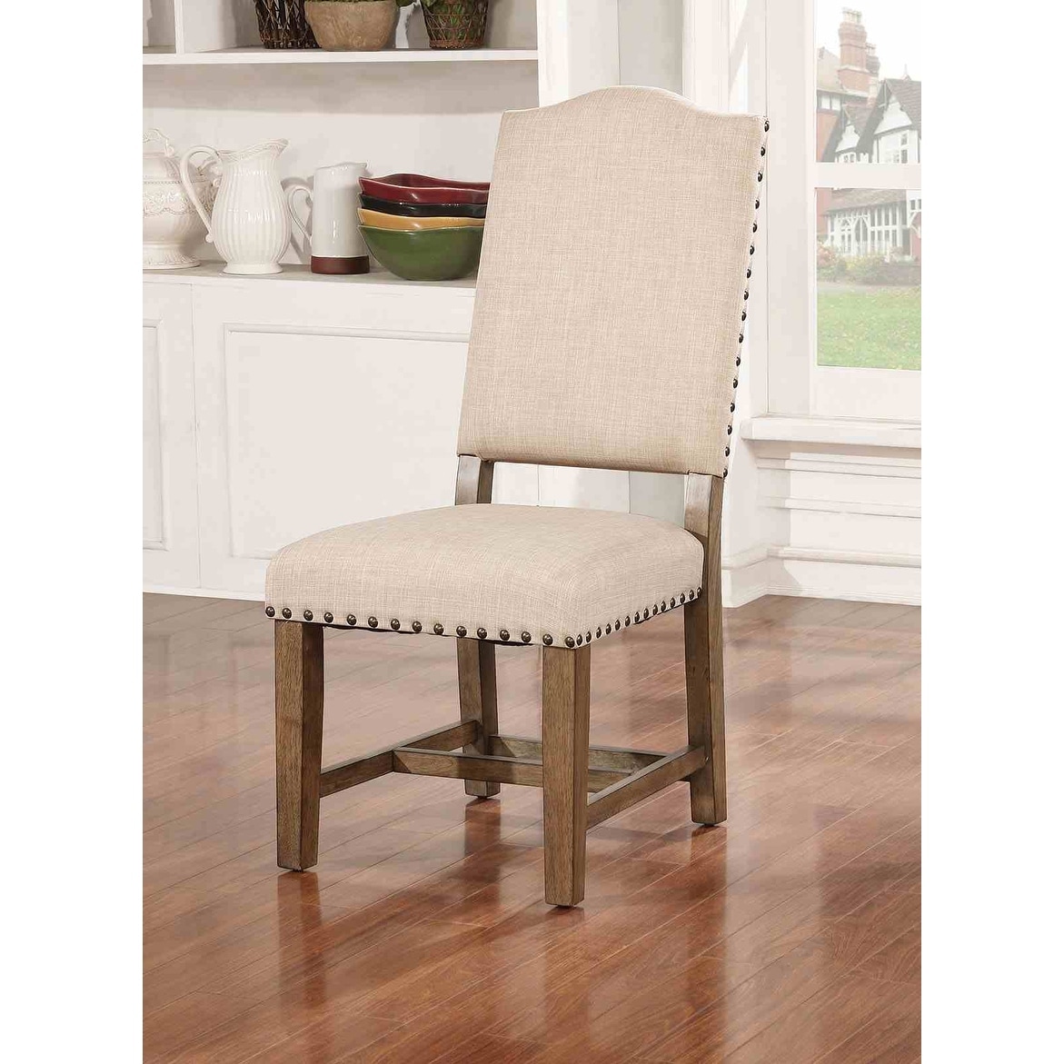 Rustic Light Oak Finish Upholstered Side Chairs Set