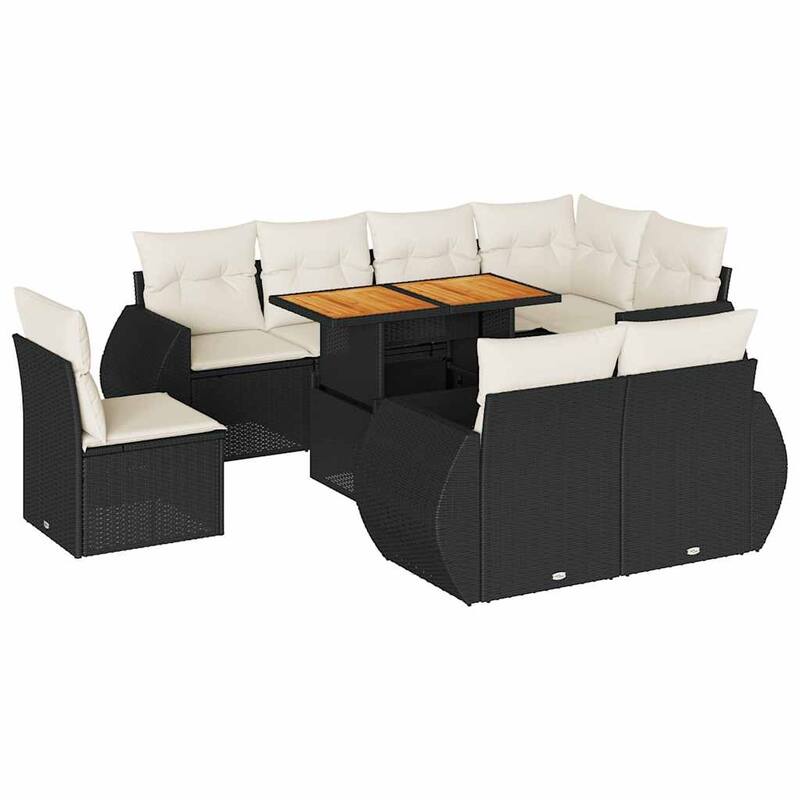 vidaXL Patio Sofa Set with Cushions Lounge Table and Sofas 9 Piece Poly Rattan - 21.7 x 39.4 x 28.7