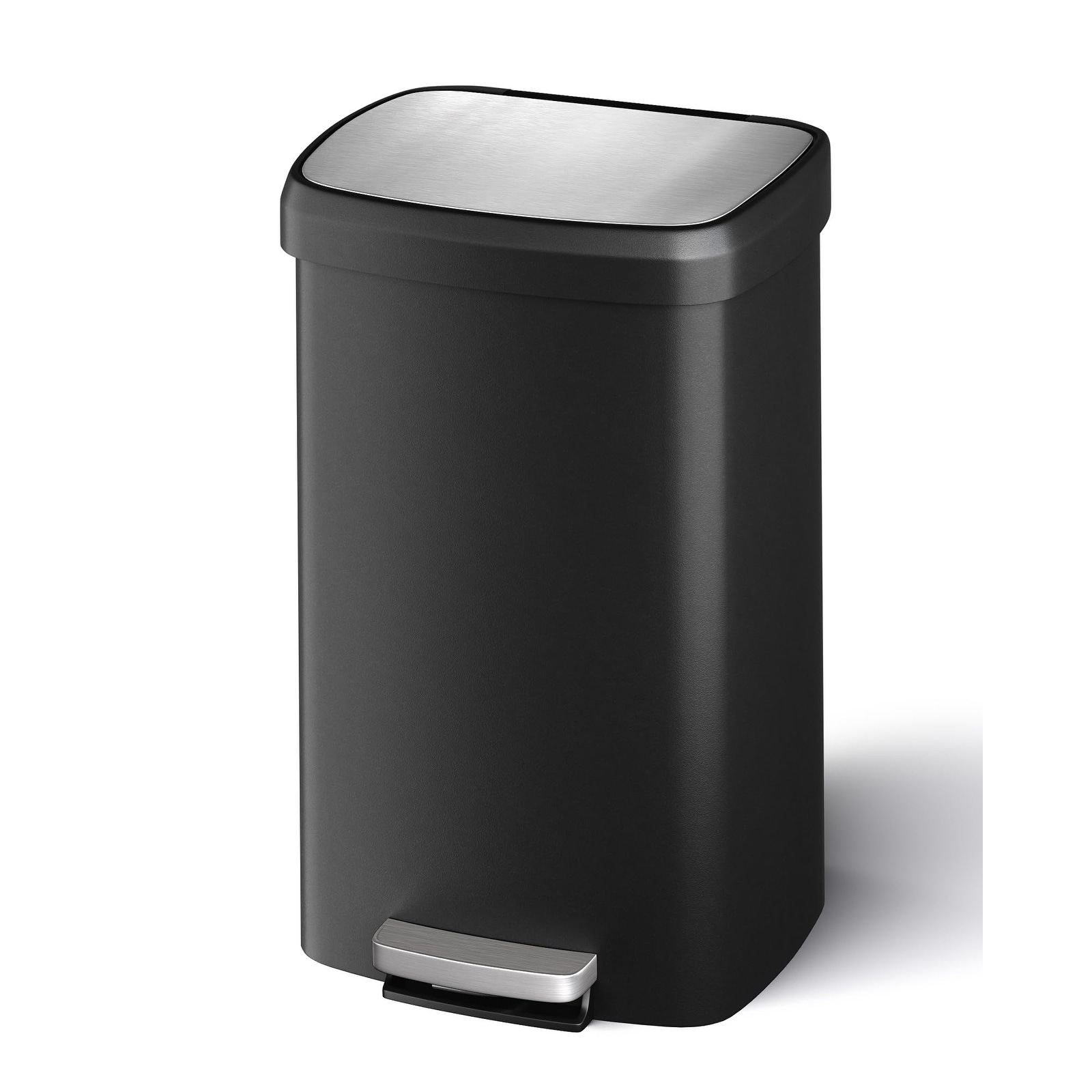 13 Gal/50L Step-On Kitchen Trash Can, Black Plastic, Soft-Close Lid, Rustproof, Liner Rim, for Home/Office