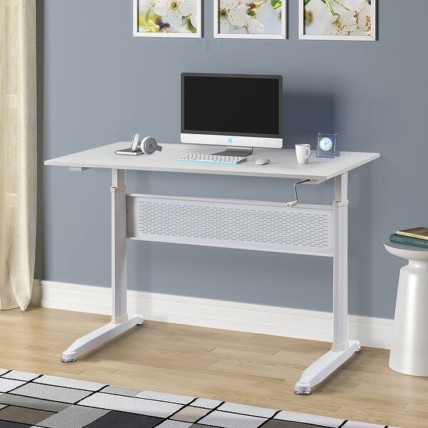 Moda Adjustable Height Standing Desk with Crank Handle(White) - Bed ...