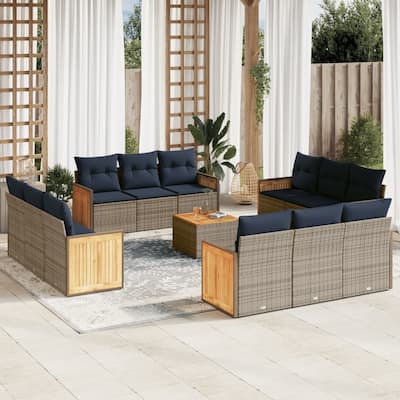 vidaXL 13 Piece Patio Sofa Set with Cushions Gray Poly Rattan - 137x27.2x89.8