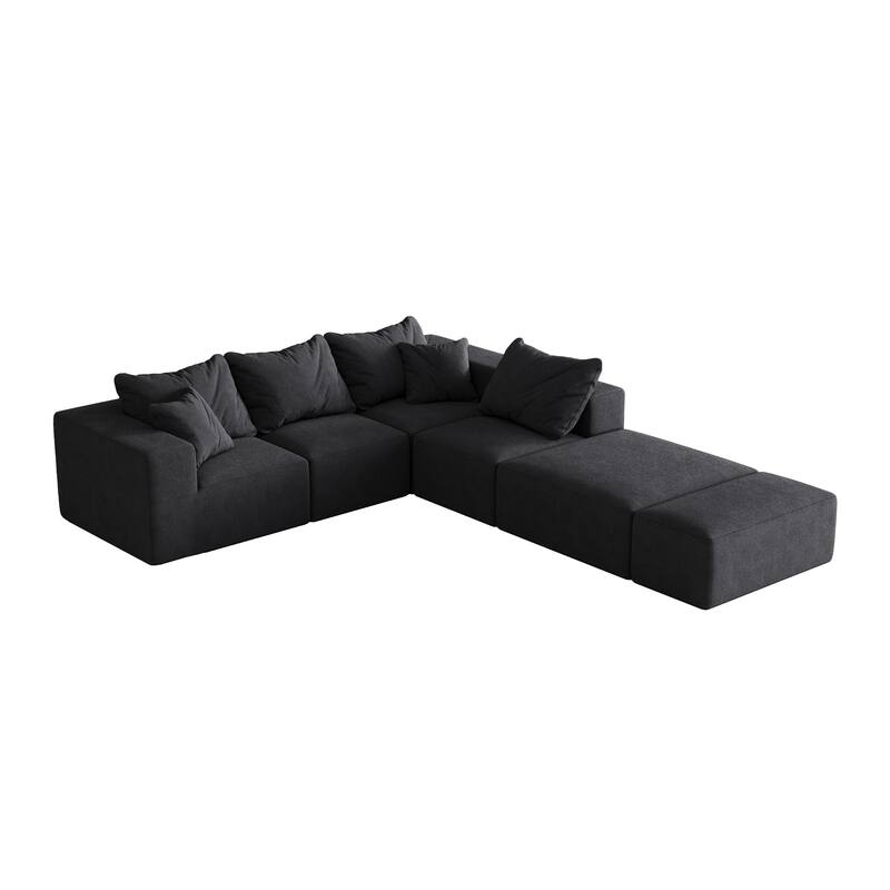 132" Chenille Modular L-Shaped Sectional Sofa with 6 Pillows