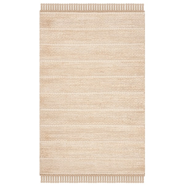 SAFAVIEH Cape Cod Susan Braided with Fringe Area Rug, 4' x 4' Round, Light  Grey/Natural 