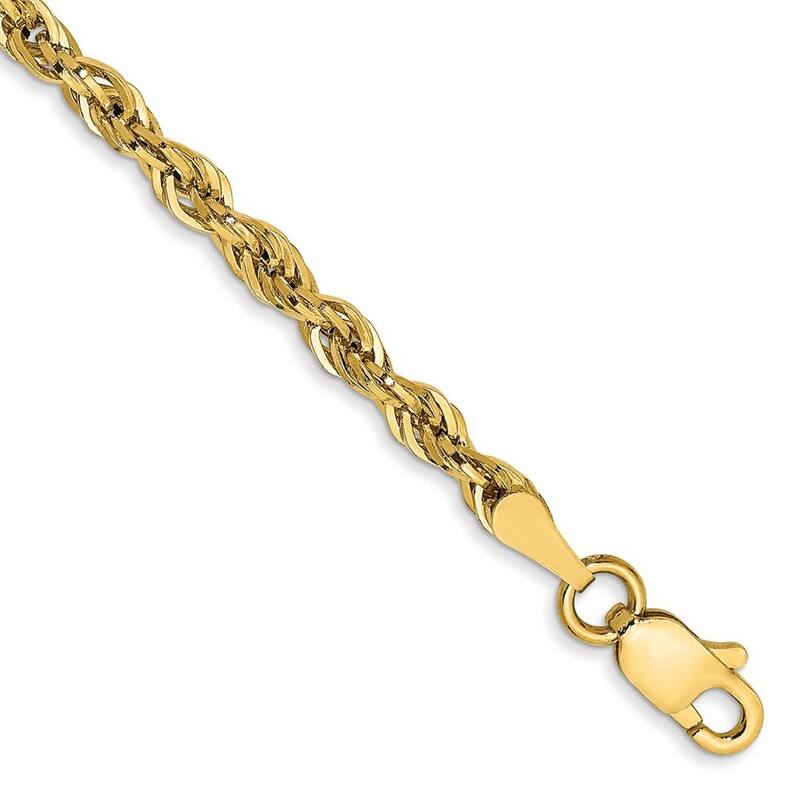 Curata 10k Yellow Gold 8" 2.8mm Semi solid Rope Chain Bracelet