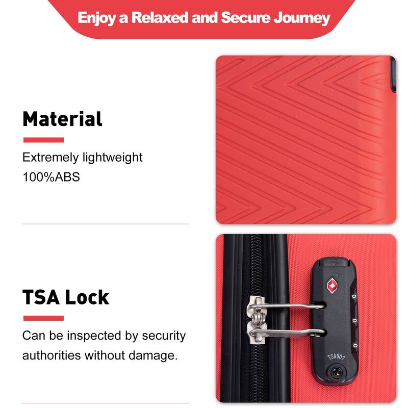 ABS 4-Piece Luggage Set with TSA Lock, Rotating Spinner Wheels, 16", 20", 24", 28" Suitcases for Travel