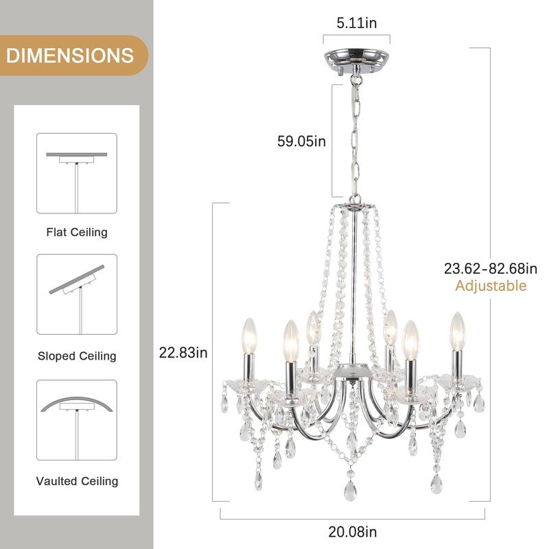 6-Light Classic Candlestick Hanging Crystal Linear Chandelier Lighting Fixture for Dining Room Kitchen Island