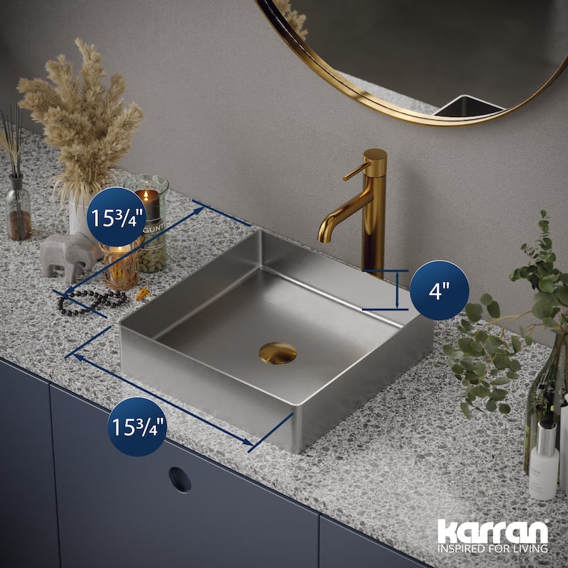 Karran USA CCV500 Cinox 15-3/4" Square Stainless Steel Vessel Bathroom