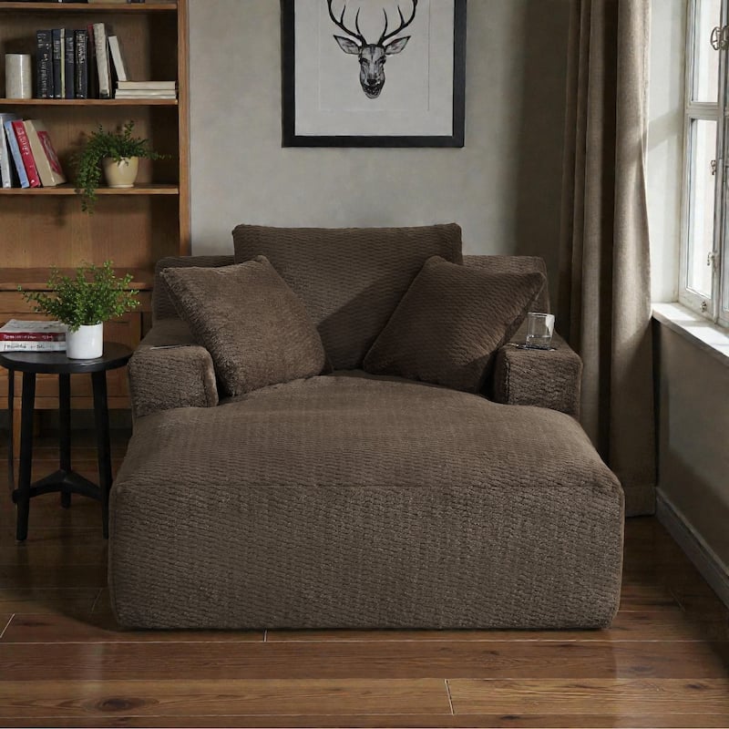 Oversized Chaise Lounge Chair Indoor, No Assembly Sleeper Sofa with Faux Fur Upholstery for Living Room or Office