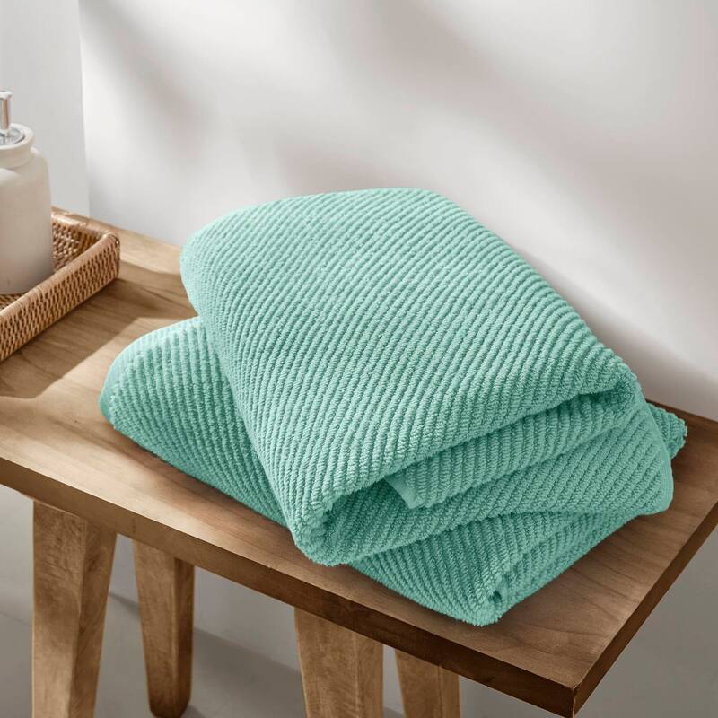 Madison Park Diagonal Ribbed Cotton Quick Dry Towel Set - 4 Bath Towels:30"W x 56"L - Turquoise