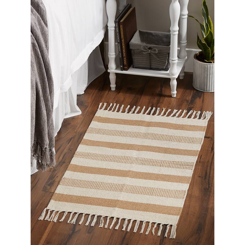 DII Black Ticking Stripe Hand-Loomed Rug 2x3 Ft - 24.0 In. L X 36.0 In. W X 0.2 In. H