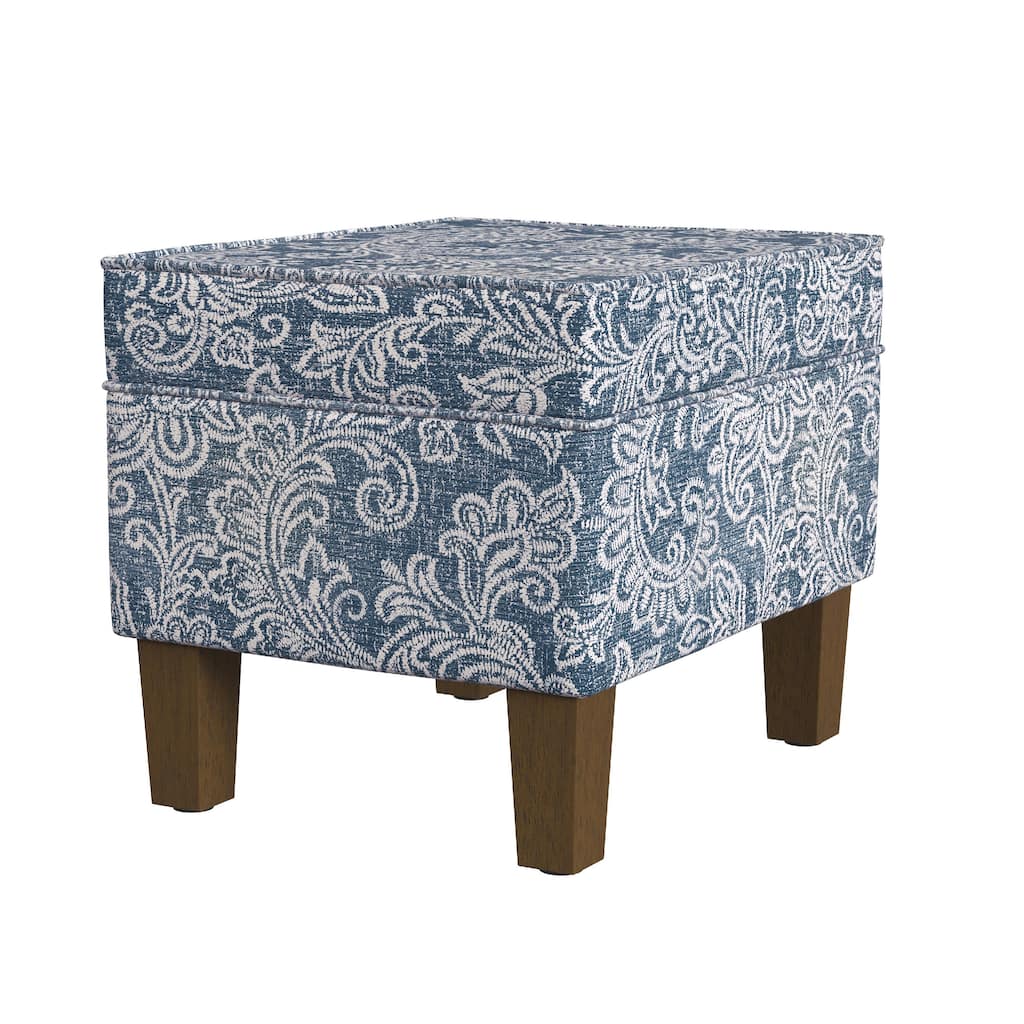 Ishi Accent Storage Ottoman, 22 Inch Classic Denim Blue White Print