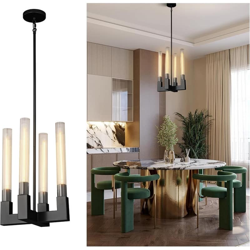 KAYLA 12-Light Candlestick Chandelier, Modern Chandelier with Glass Shade, Retangular Luxurious Ceiling Pendant Light