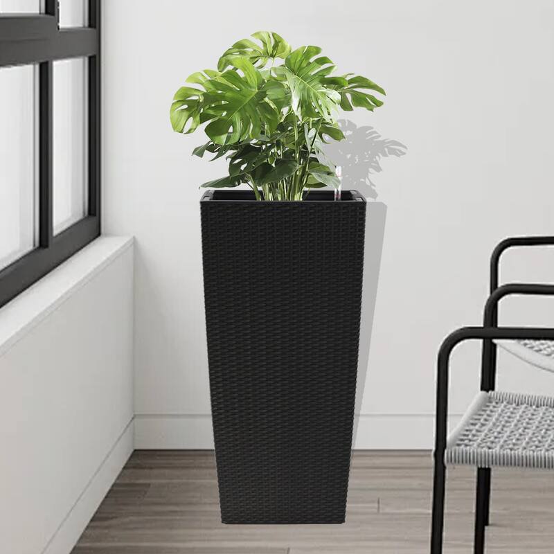 Self-Watering Rattan Enhanced Outdoor Planter with Dual-Basin Design