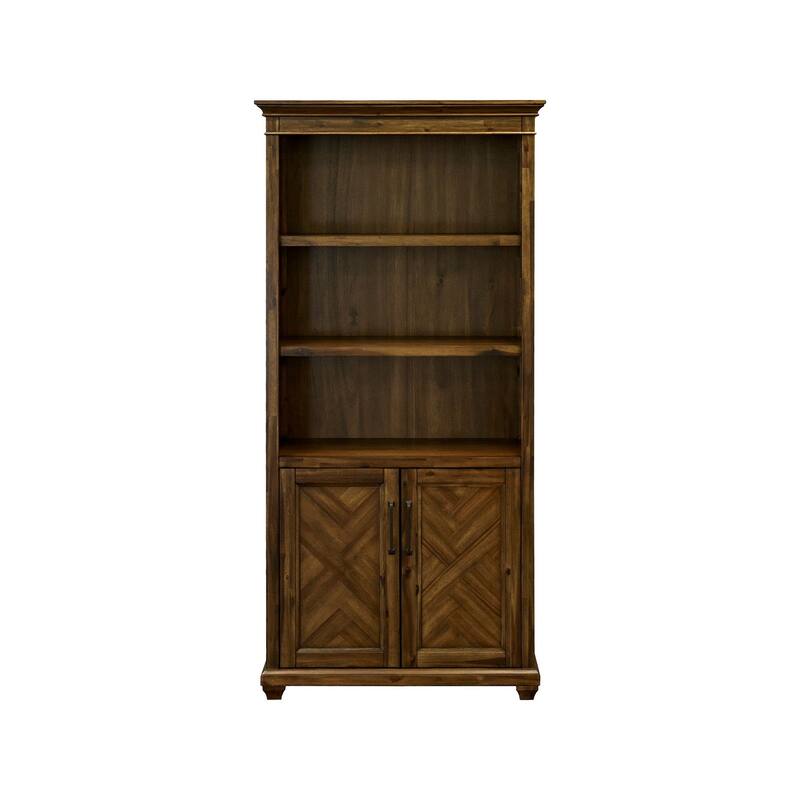 Traditional Wood Bookcase With Doors, Office Shelving, Storage Cabinet, Fully Assembled, Brown