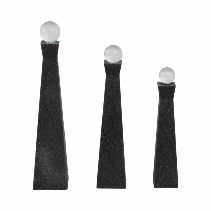 Resin Glass Obelisk Decorative Objects (Set of 3) - 14/12/10" Black - 3" x 3" x 14"