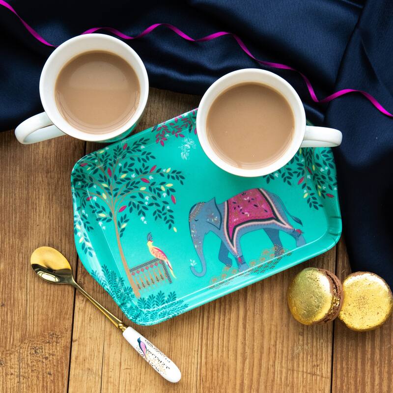 Sara Miller India Mug & Tray Set, Elephant's Oasis - 12 oz
