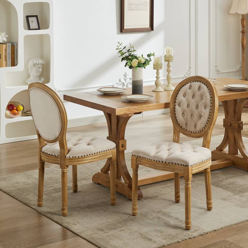 French Style Velvet Dining Chairs Set of 2, Dining Chair with Solid Wood Frame/Nailhead Trim