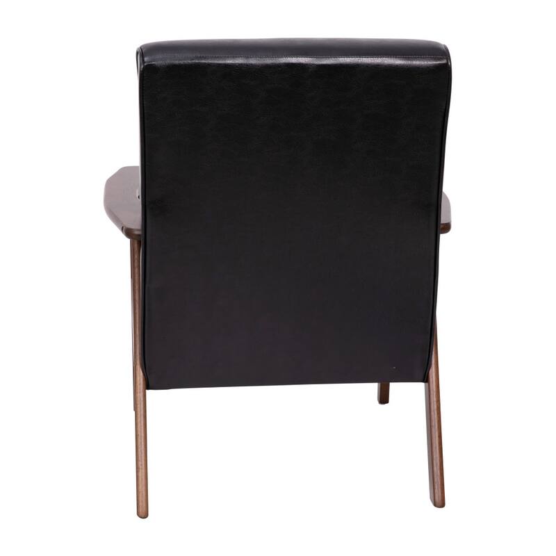 Mid-Century Modern Armchair with Wooden Frame and Faux Leather Cushions