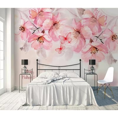 GK Wall Design Boho Floral Cherry Blossom Pink Flower Bouquet Removable Wallpaper