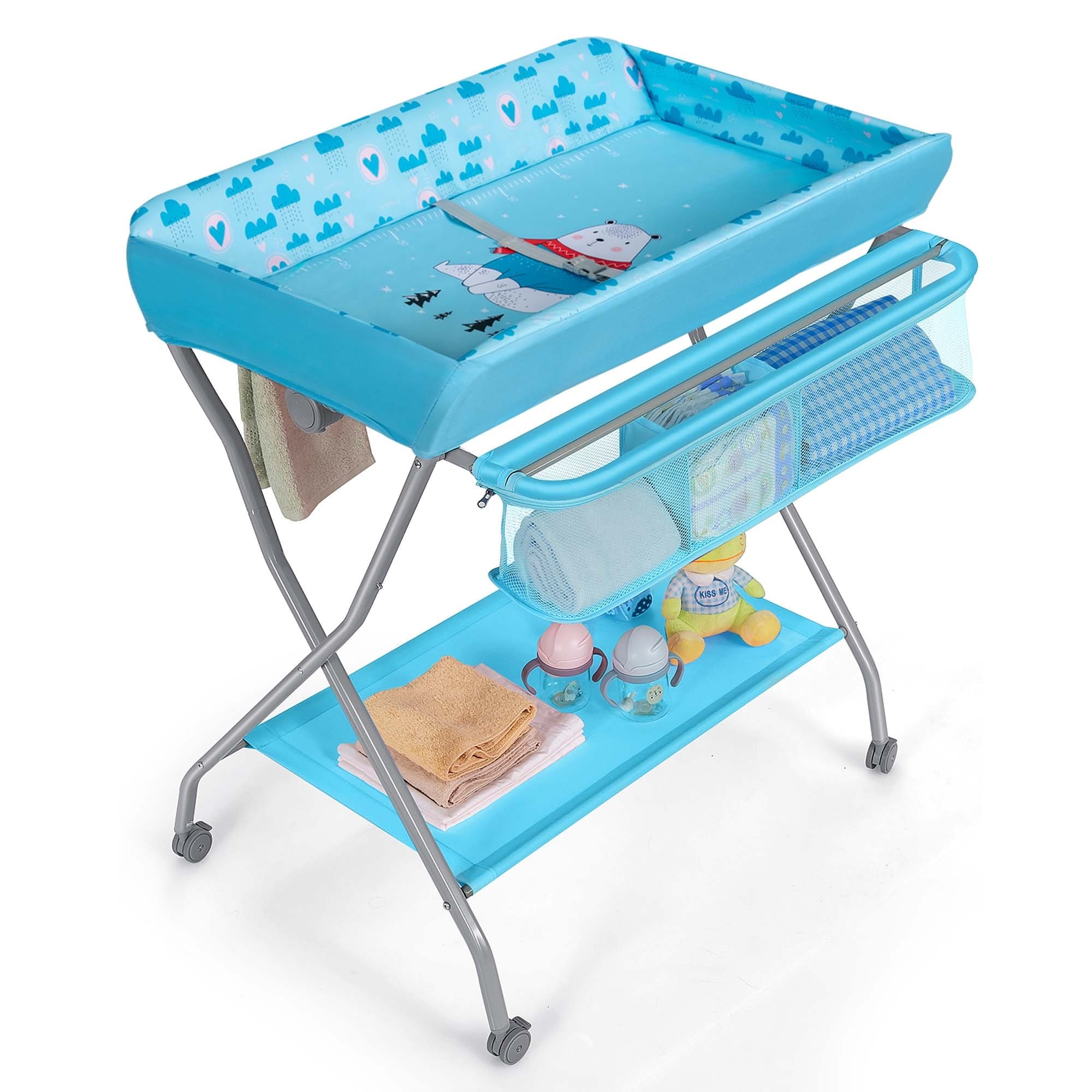 Baby Changing Table Folding Diaper Changing Station w Safety Belt