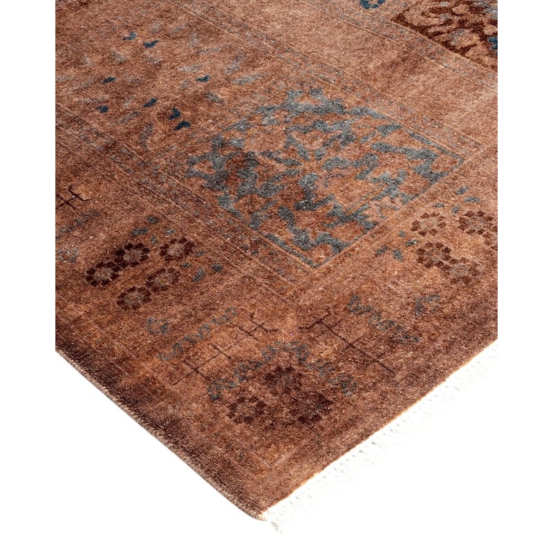 Overton Hand Knotted Wool Vintage Inspired Modern Contemporary Overdyed Brown Runner Rug - 2' 7" x 9' 3"