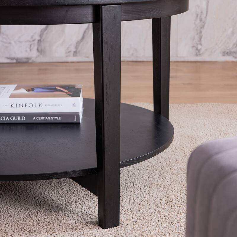 Round Coffee Table With Glass Top and Storage