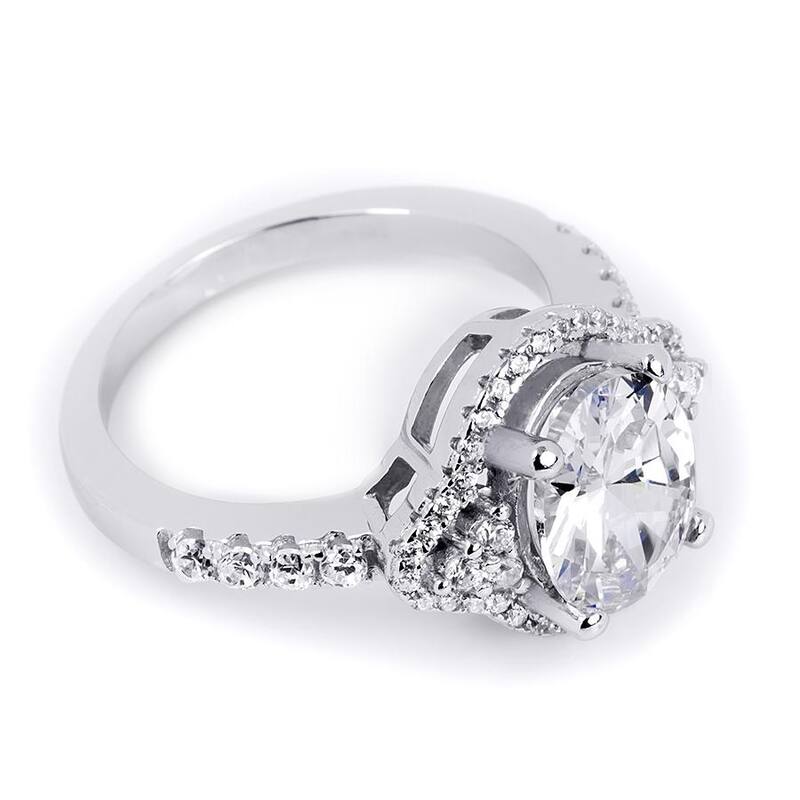 Sterling Silver 2.75 Carat CZ Wedding Engagement Ring Oval Cut
