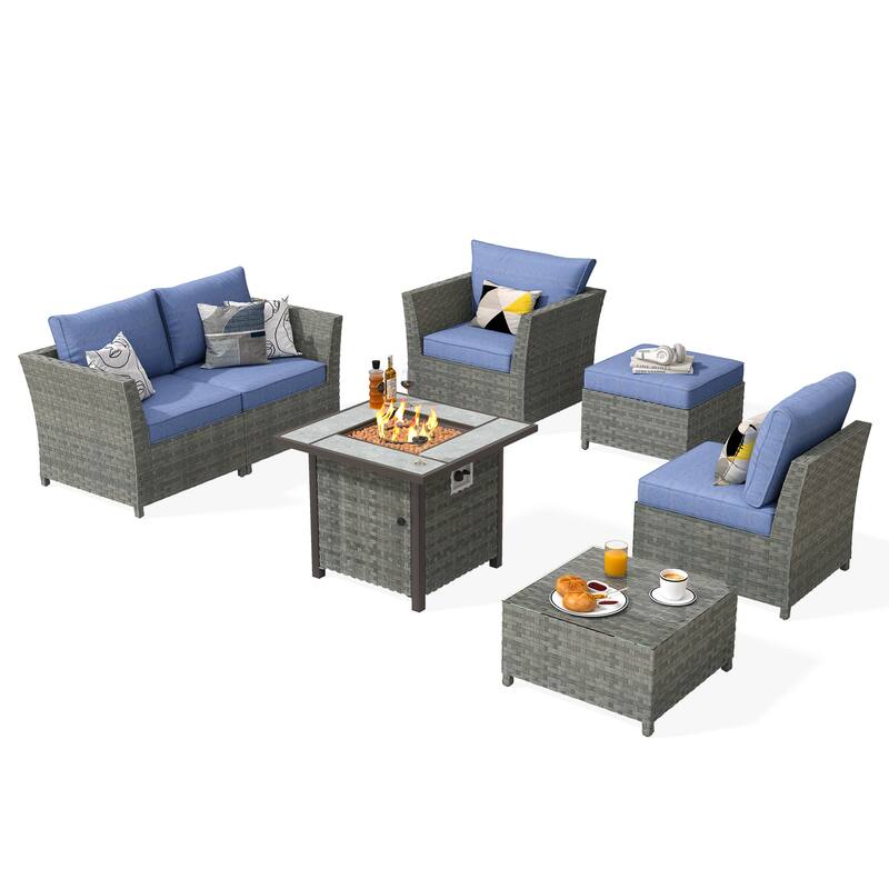 XIZZI 7-piece Patio Furniture Conversation Set with Fire Pit