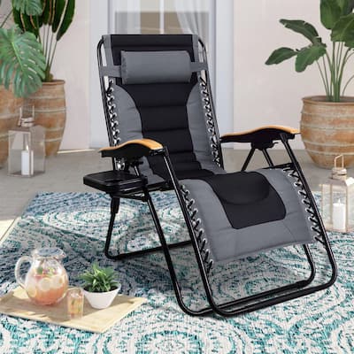 Oversize XL Padded Zero Gravity Lounge Chair Wider Armrest Adjustable Recliner with Cup Holder - N/A