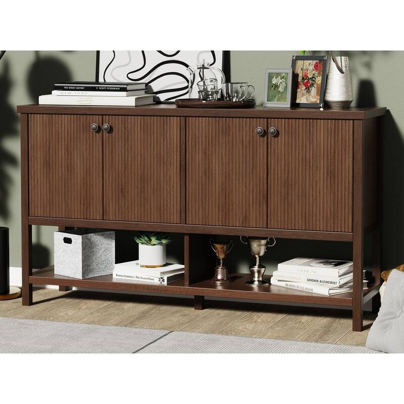 4 Doors Rustic Cabinet with Opening Shelf for Kitchen and Living Room