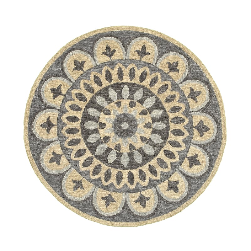 Dana Grey/Beige Medallion Hand-Tufted Wool Contemporary Indoor Area Rug by Sevita - 4' Round