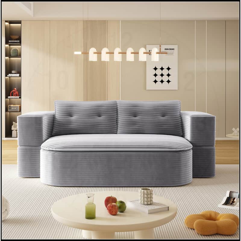 78.7 " W 2-in-1 Plush Corduroy Foldable Sofa