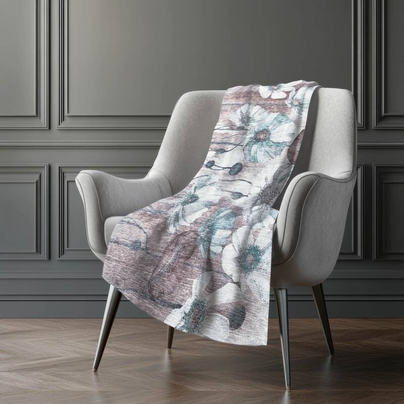 Premium Machine Washable Modern Floral Sherpa Throw Blanket