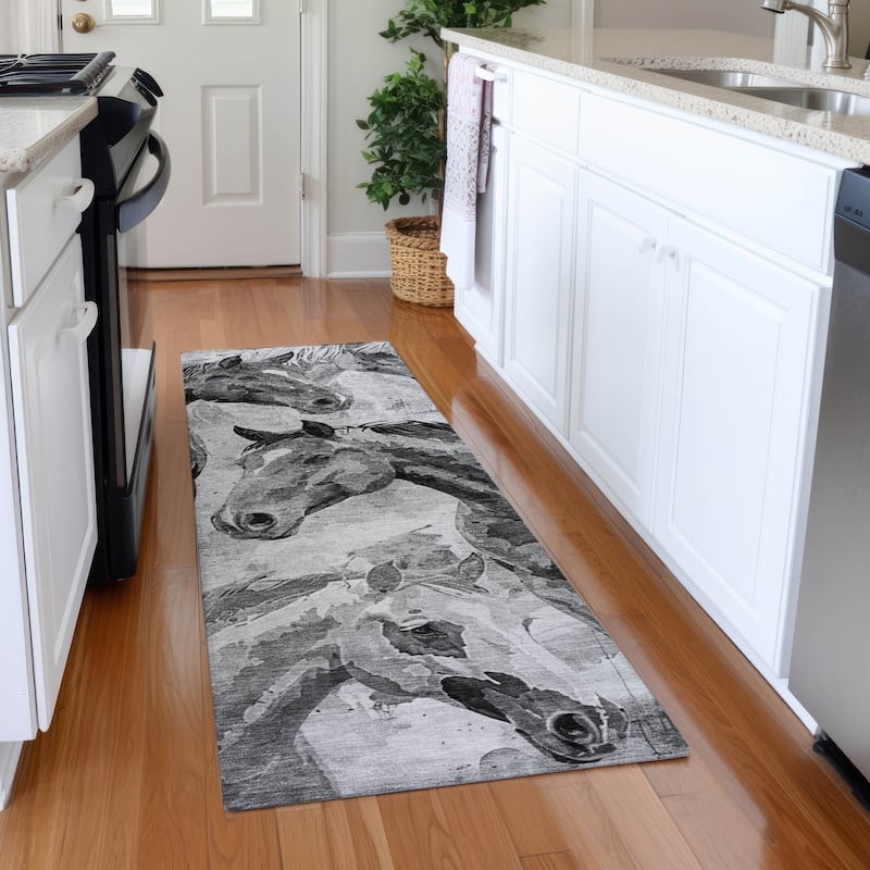 Premium Washable Super Soft Horses Mayfield Rug - Gray - 2'3" x 7'6"