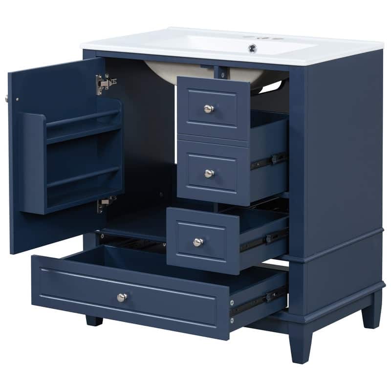 30-Inch Bathroom Vanity With Sink, One Door With Shelf And Three Drawers, Soft-Close Door. - 30"