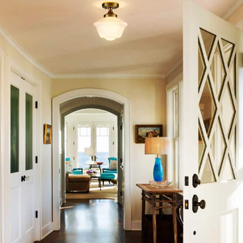 Kavala Schoolhouse Ceiling Light Fixture with Milk Glass Shade