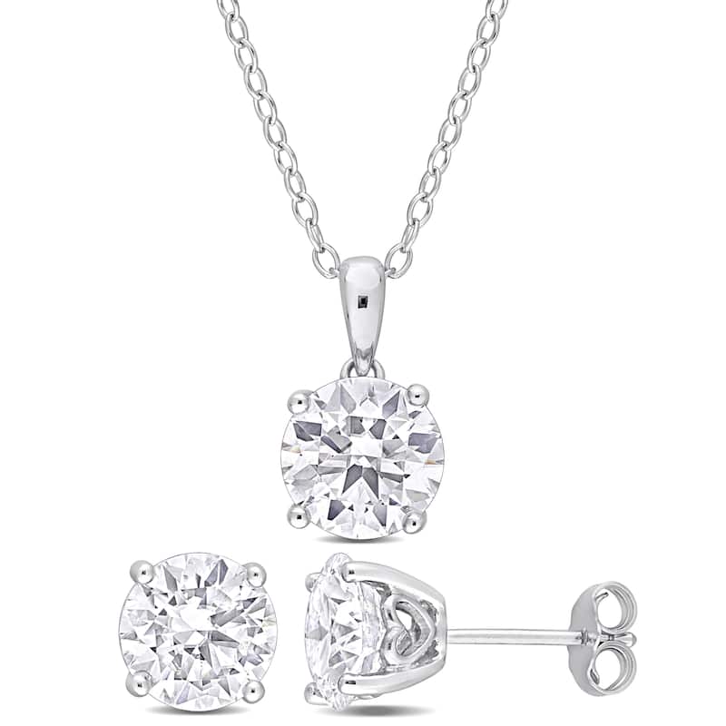 Miadora 5 3/5ct DEW Created Moissanite 2-Piece Solitaire Necklace and Stud Earrings Set Sterling Silver