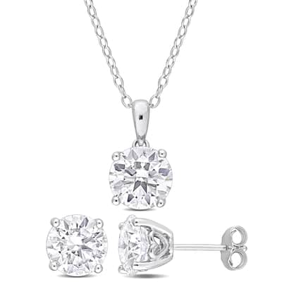 Miadora 5 3/5ct DEW Created Moissanite 2-Piece Solitaire Necklace and Stud Earrings Set Sterling Silver