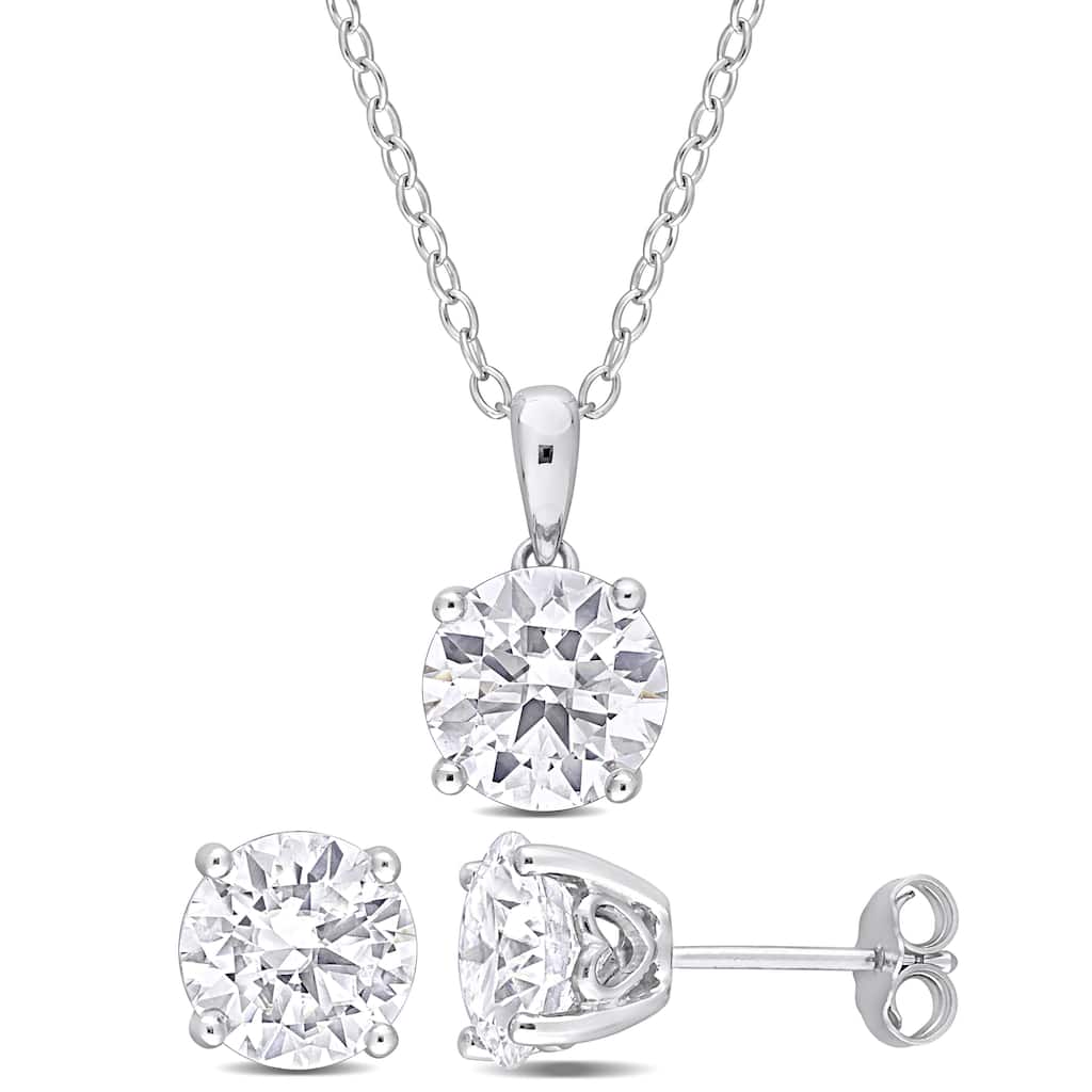 Miadora 5 3/5ct DEW Created Moissanite 2-Piece Solitaire Necklace and Stud Earrings Set Sterling Silver