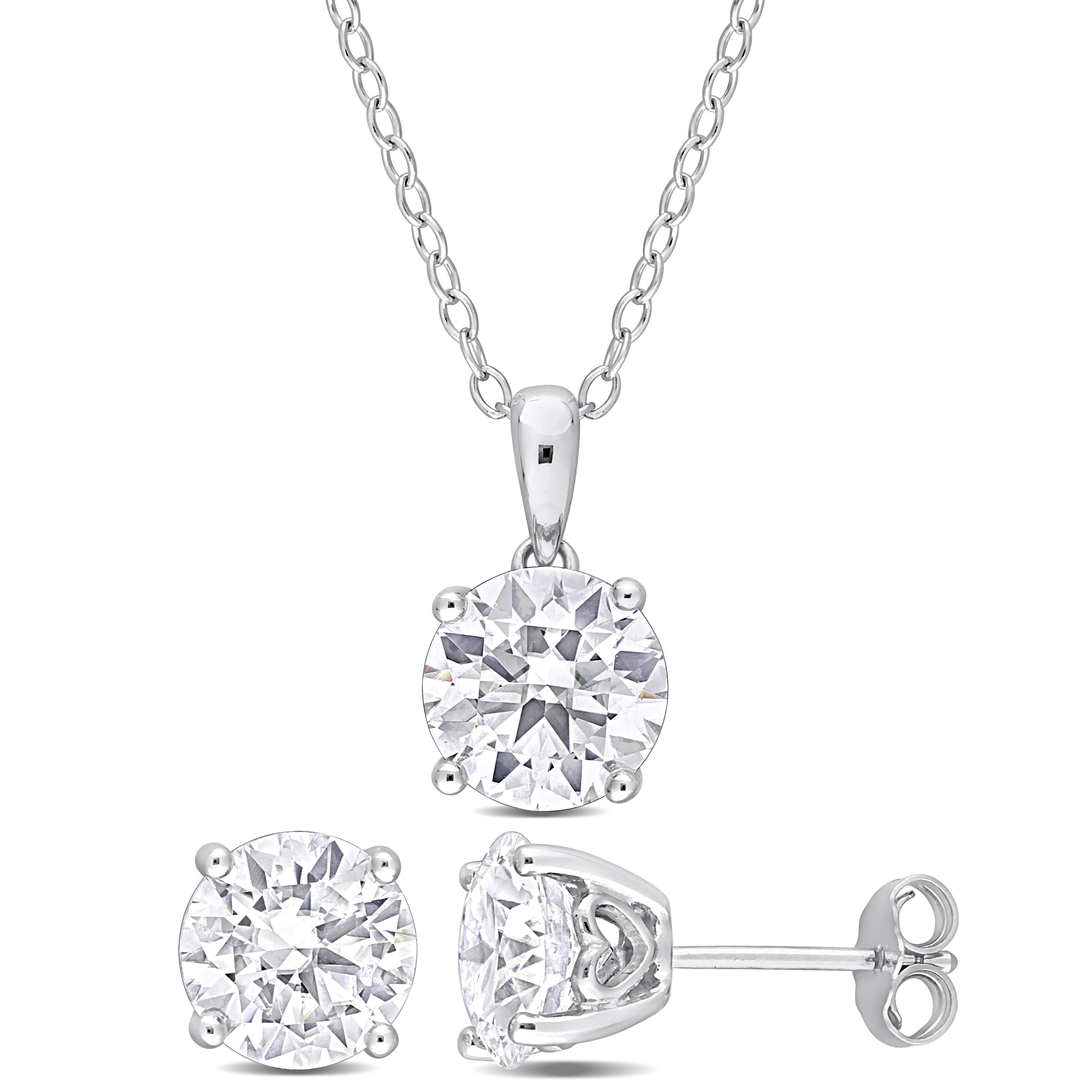 Miadora 5 3/5ct DEW Created Moissanite 2-Piece Solitaire Necklace and Stud Earrings Set Sterling Silver