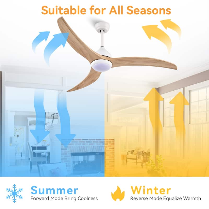 52 inches Indoor Solid Wood 6-Speed Ceiling Fan with Lights, Slient 3-Color Futuristic Ceiling Fan with Remote - 52 Inches