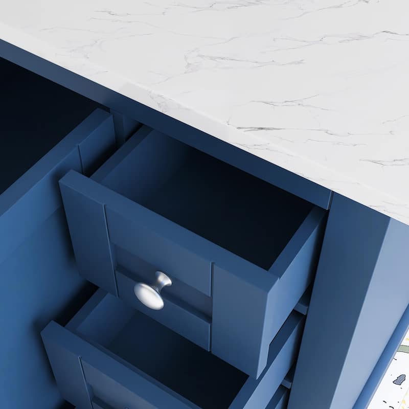 48 inch Plywood Single Sink Freestanding Bath Vanity with White Marble Top - 48" x 22"