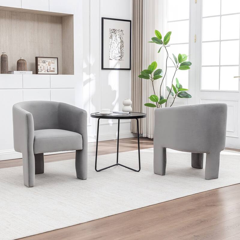 SEYNAR Modern Velvet Accent Chair, Upholstered Barrel Chair with Unique Solid Base for Living Room Soft Club Chair Set of 2