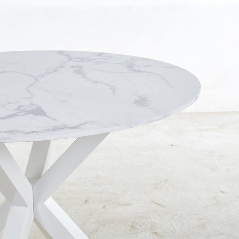 42.1"WHITE Table cross leg Mid-century Dining Table for 4-6 people With Round Mdf Table Top, Pedestal Dining Table - White