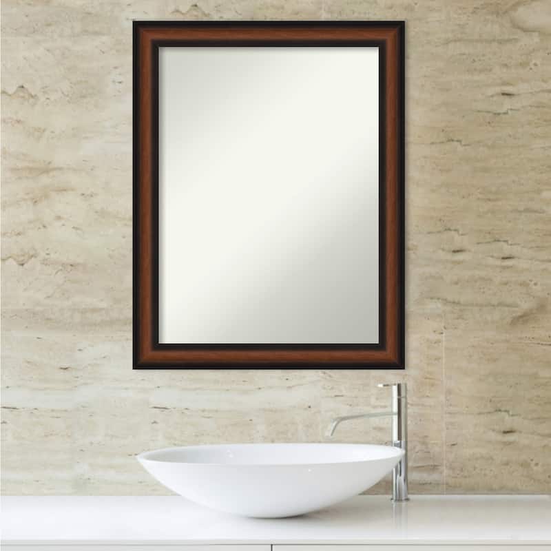 Non-Beveled Bathroom Wall Mirror - Yale Walnut Frame