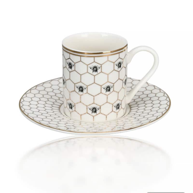 STP Goods Honeycomb Porcelain Turkish Coffee Espresso Cup & Saucer Set for 4