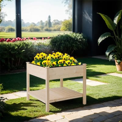 Raised Garden Bed w/Storage Shelf,2 Tiers Elevated Planter Box Stand