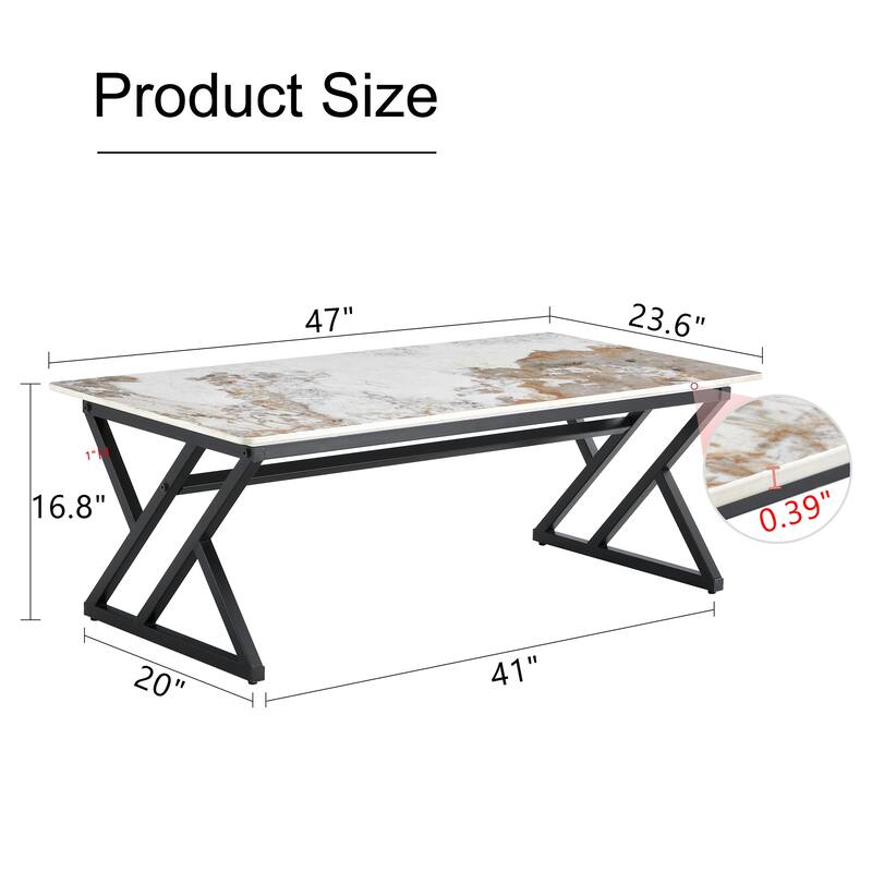Roomfitters Rock Slab Coffee Table with Gold Metal Legs, Smooth Marble Surface for Modern Living Spaces