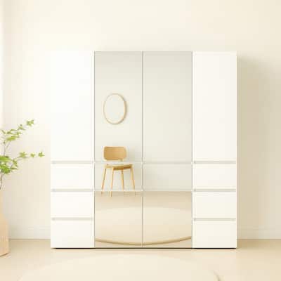 Elise Modular Wood Closet System with Mirror in White - 62.8"D x 17.72"W x 70.9"H